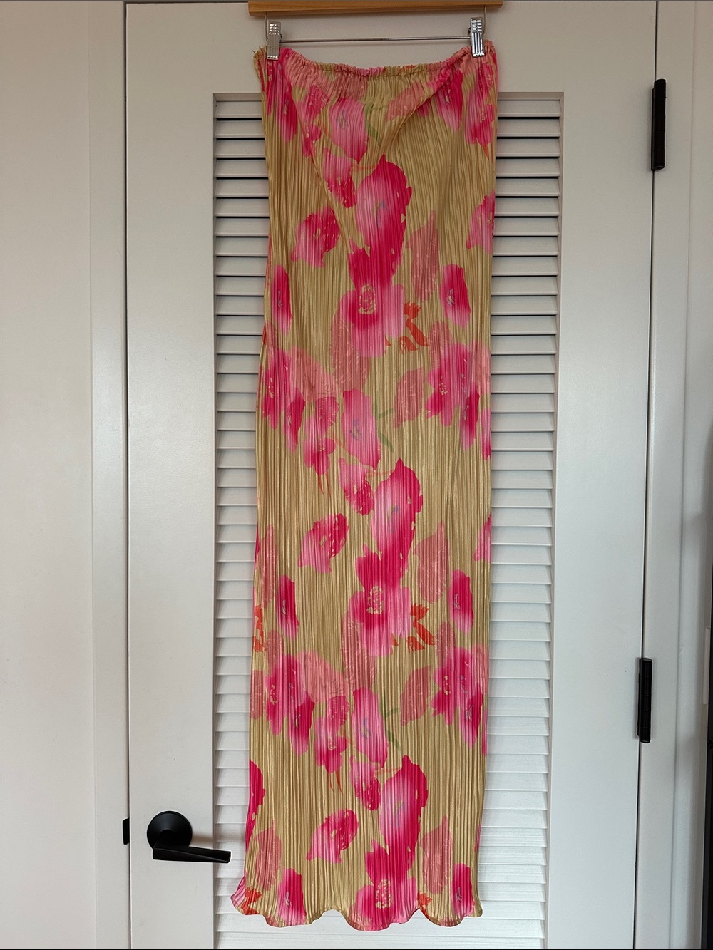 KMBANGI Pink Floral Pleated Strapless Maxi Dress Backless Tie Size S